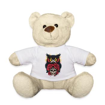 Mystische Eule sitzt auf Skull mit roten Rosen - Teddy - Weiß - Vorne
