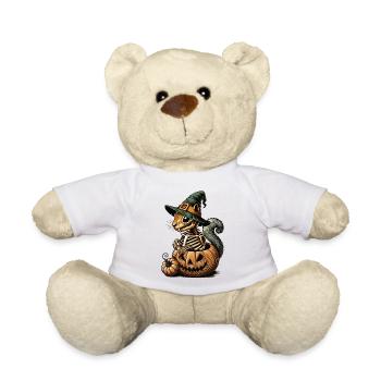 Skeleton squirrel motif in a pumpkin with hat - Teddy Bear - white - Front