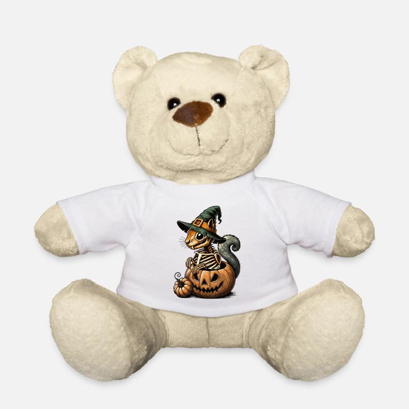 Skelett-Eichhörnchen Motiv in einem Kürbis mit Hut - Teddy - Weiß