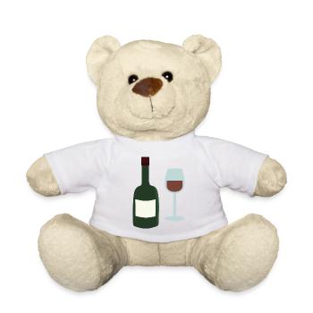 Weinflasche und Weinglas - Teddy - Weiß - Vorne