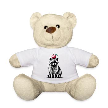 Waschbär mit Apfel – Verspieltes Stencil-Design - Teddy - Weiß - Vorne
