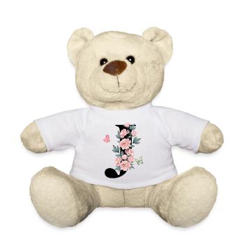 Buchstabe j Rosa Blumen - Teddy - Weiß - Vorne