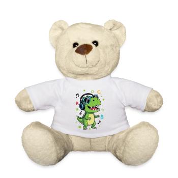 Green T-Rex with Headphones ABC - Back to School - Teddy Bear - white - Front