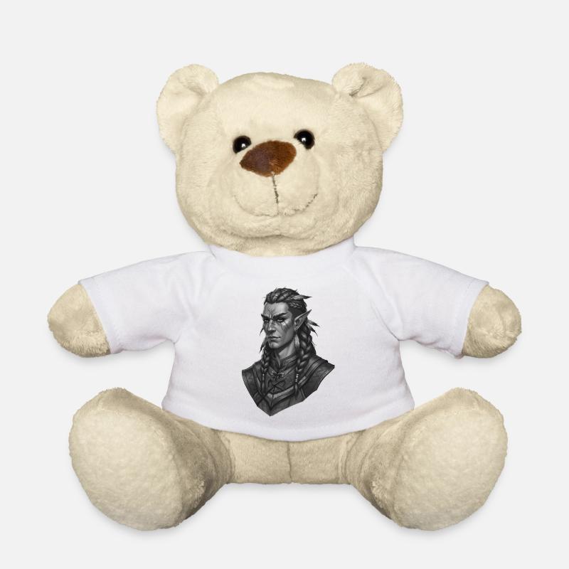 Elf Warrior Portrait in Black and White - Teddy Bear - white