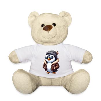 Coole Pinguin mit Sonnenbrille Mütze Lederjacke - Teddy - Weiß - Vorne