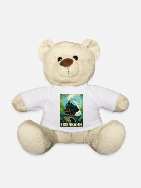 Eisenbahn Brücke Wald Dampflok Zug Kinder - Teddy - Weiß