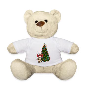 Reindeer Elmondo in front of a colorful Christmas tree - Teddy Bear - white - Front