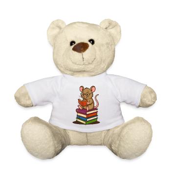 Bookworm with glasses and stack of books - Teddy Bear - white - Front