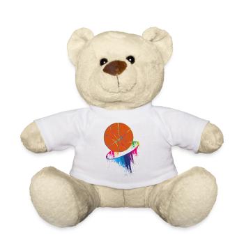 Basket-ball dans le panier arc-en-ciel coloré - Nounours - blanc - Devant