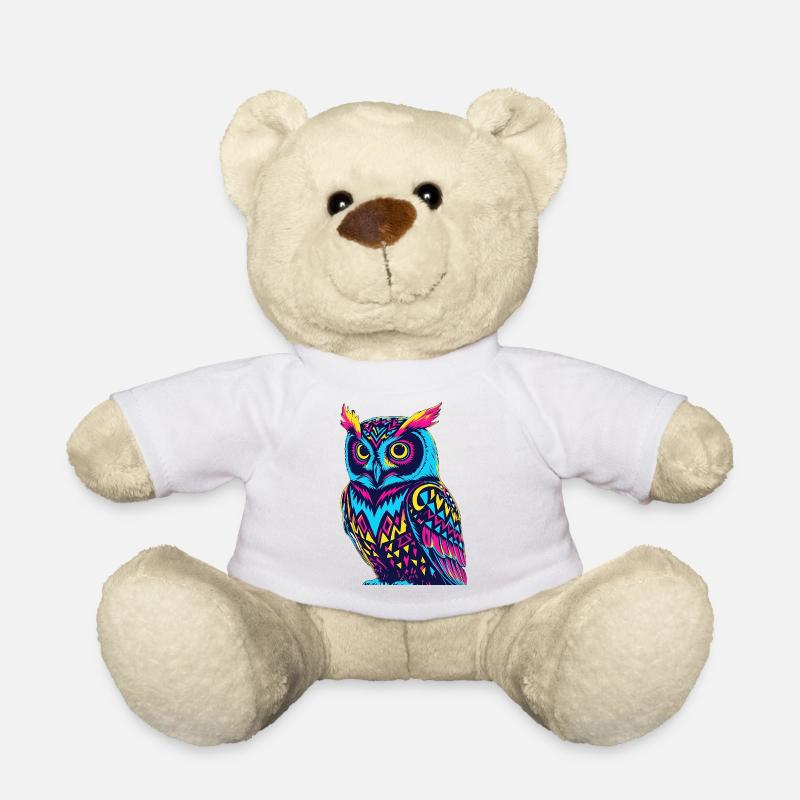 Neon Tribal Eule Design - Teddy - Weiß