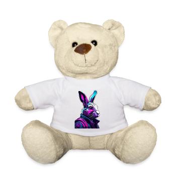 Neon Hase mit Kopfhörern und Digitalem Look - Teddy - Weiß - Vorne