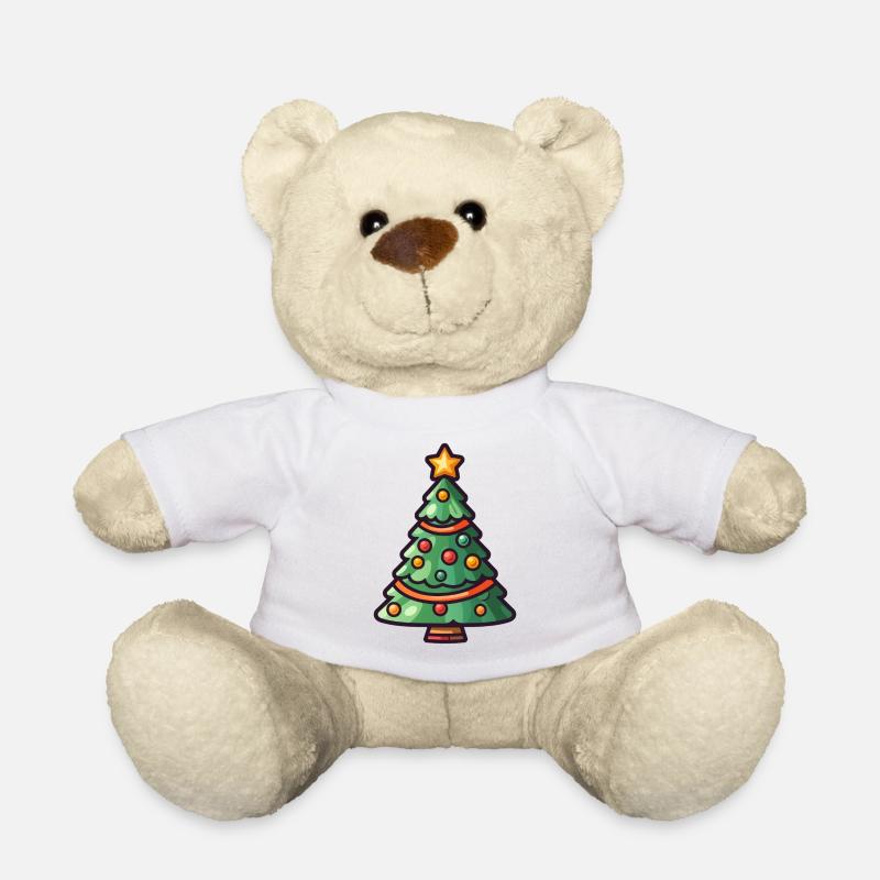 Festive Christmas Tree Cartoon Design - Teddy Bear - white