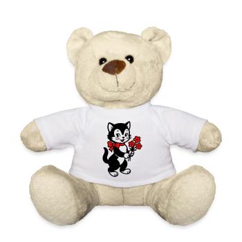 Schwarze Katze mit rotem Band - Teddy - Weiß - Vorne
