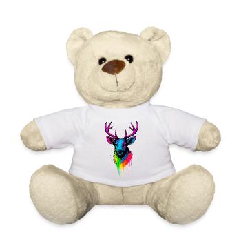 Regenbogen Hirsch Neon Splash - Teddy - Weiß - Vorne