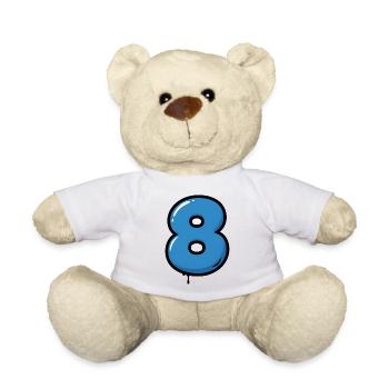 Blauer Zahl 8 Ballon Illustration - Teddy - Weiß - Vorne