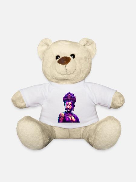 Neon Buddha with Lotus Crown - Teddy Bear - white