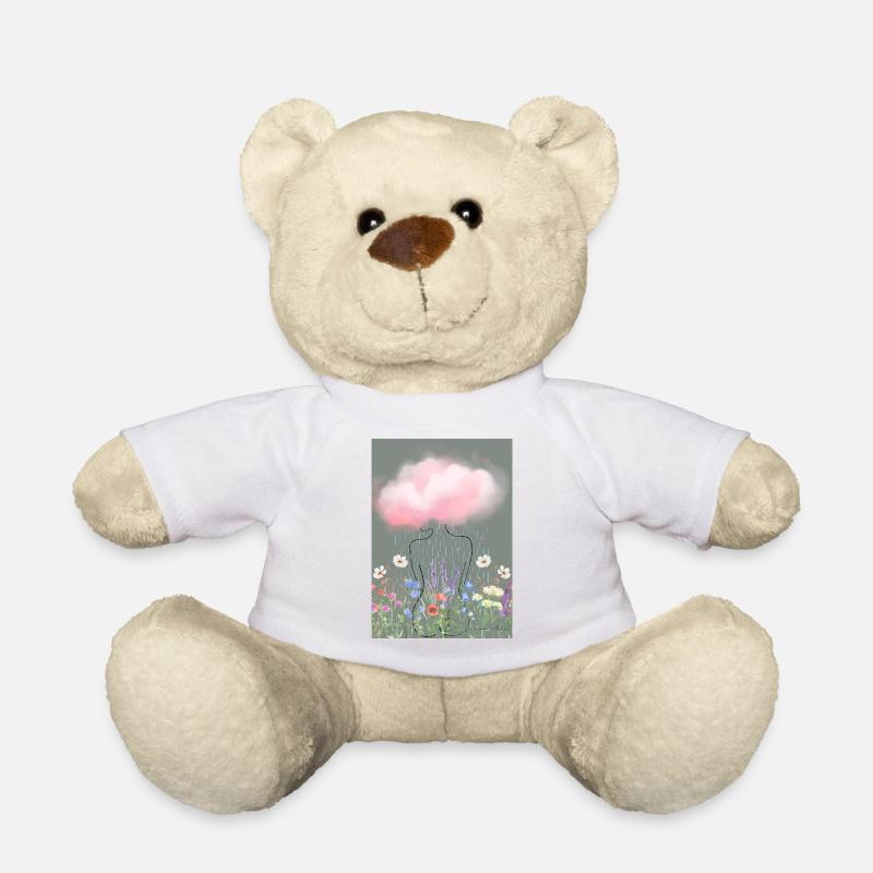 Silhouette de pluie florale sous nuage rose - Nounours - blanc