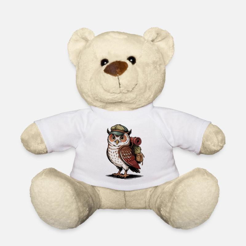 Hibou errant avec sac à dos - Nounours - blanc
