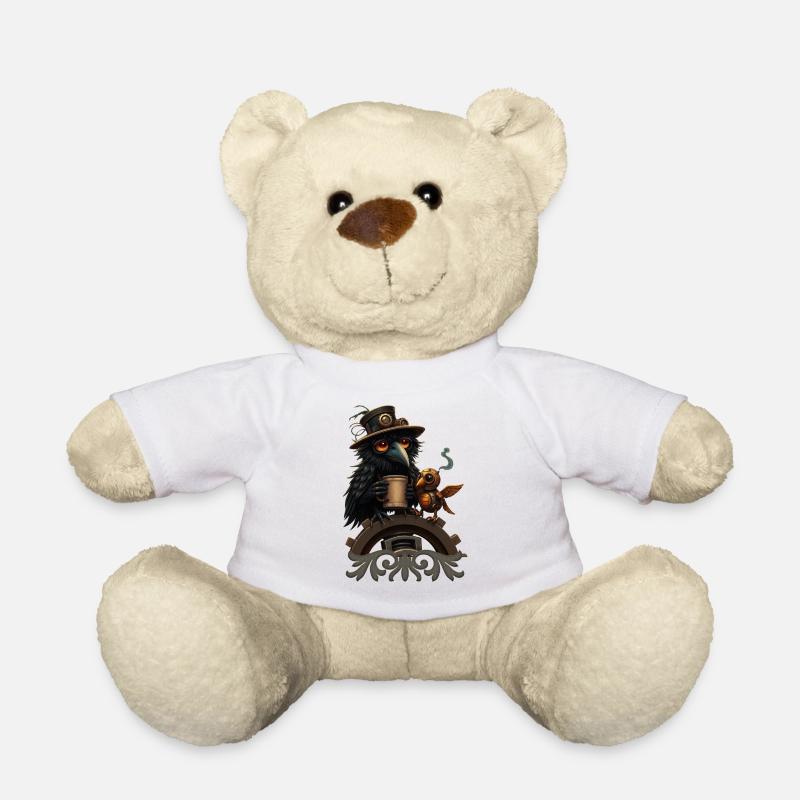 Steampunk Rabe mit Becher - Teddy - Weiß