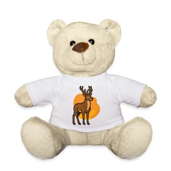 Deer in orange heart background - Teddy Bear - white - Front