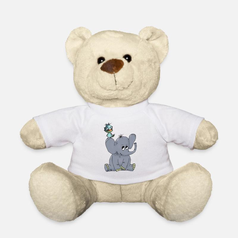 Elefant_mit_Vogel - Nounours - blanc
