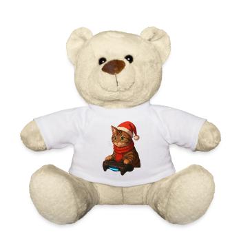 Katzen-Gamer im Weihnachtslook - Teddy - Weiß - Vorne