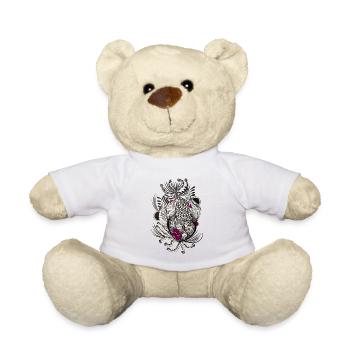 Schwarzweißes Blattwerk mit Magenta Akzenten - Teddy - Weiß - Vorne