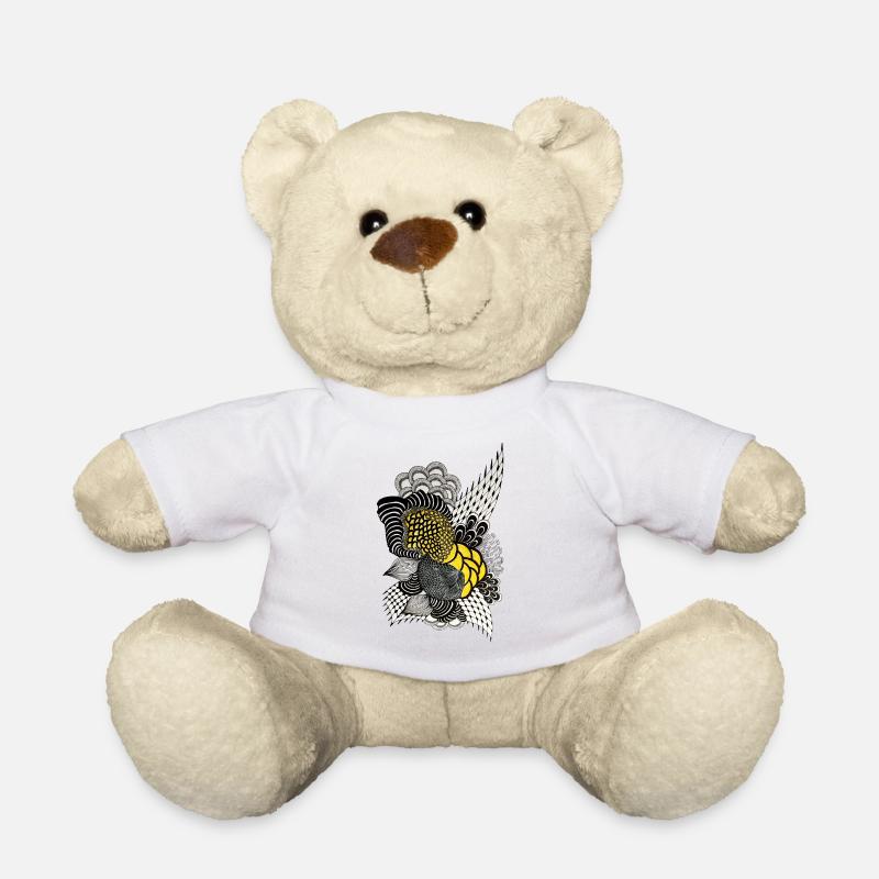 Colored Feather Blossom Illustration - Teddy Bear - white