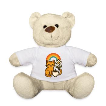 Coffee, Cat and Rainbow - Teddy Bear - white - Front