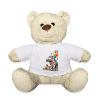 Hippo Birthday Party with Balloons - Teddy Bear - white - Front