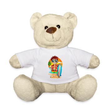 Fröhlicher Surfer mit Surfbrett am Strand. - Teddy - Weiß - Vorne