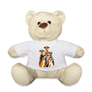 many meerkats stand and look group motif - Teddy Bear - white - Front