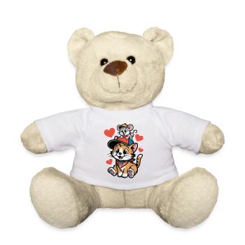 Katzenfreundschaft mit Maus - Teddy - Weiß - Vorne