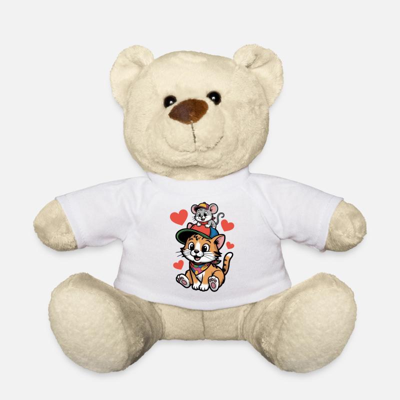 Katzenfreundschaft mit Maus - Teddy - Weiß