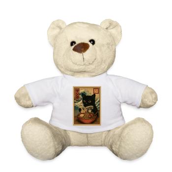 Cat read Manga eating Ramen Wave - Teddy Bear - white - Front
