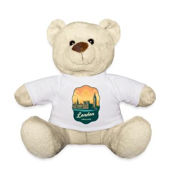 London Big Ben England Retro Sunset Travel Badge - Teddy Bear - white - Front