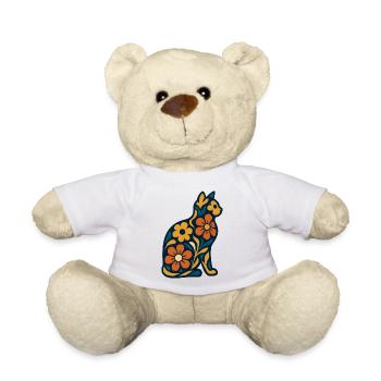 Folk flower cat in floral pattern - Teddy Bear - white - Front