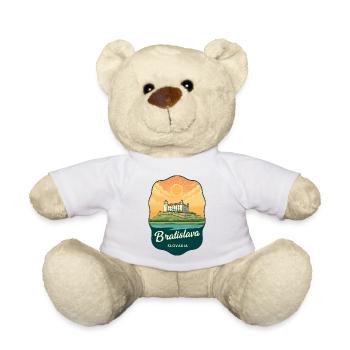 Bratislava-Schloss Retro Sonnenuntergangs-Reiseabzeichen - Teddy - Weiß - Vorne