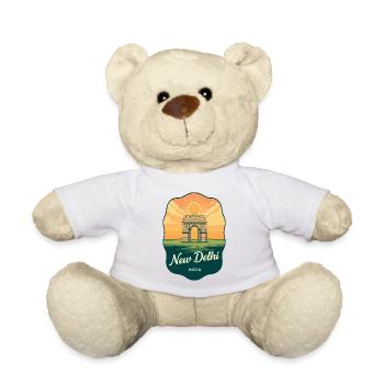 New Delhi India Gate Retro Sunset Travel Badge - Teddy Bear - white - Front