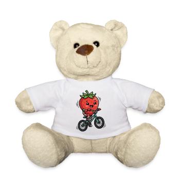 Süße Erdbeere Auf Dem Fahrrad Unterwegs - Teddy - Weiß - Vorne