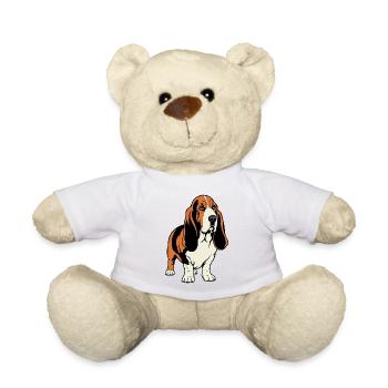 Basset Hound_Hund_stehend_farbig - Teddy Bear - white - Front