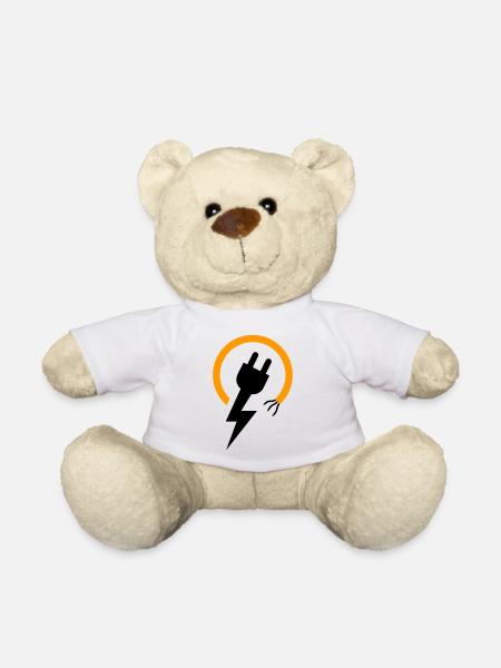 Electrician logo with lightning bolt and plug - Teddy Bear - white