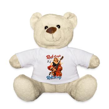 Rockabilly Kontrabass Pin-Up Retro T-Shirt - Teddy - Weiß - Vorne