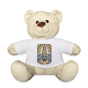 Holz-Surfbrett, Ozeanwellen, Sonne, Retro - Teddy - Weiß - Vorne