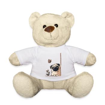 Pug with butterfly - Teddy Bear - white - Front