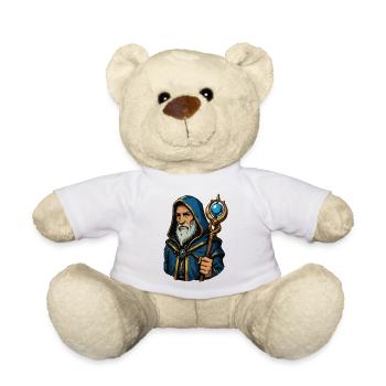 Runenmagier mit Stab und Kapuze - Teddy - Weiß - Vorne