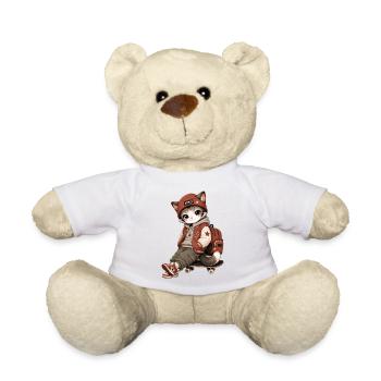 MIKO-Katze in Streetwear und Skateboarding - Teddy - Weiß - Vorne