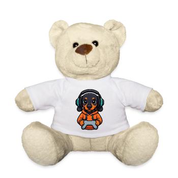 Cute gaming dachshund with headset - Teddy Bear - white - Front