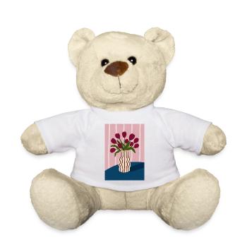 Tulpenstrauß in gestreifter Vase - Teddy - Weiß - Vorne