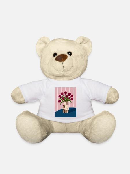 Tulpenstrauß in gestreifter Vase - Teddy - Weiß